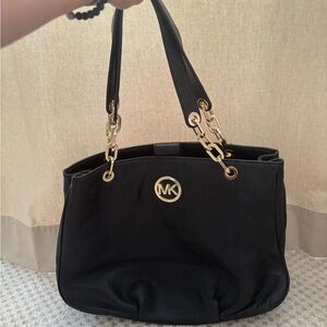 Michael Kors Black Shoulder Bag with Gold Accents